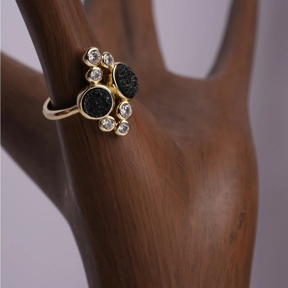 Druzy Stone Crystal Cluster gold Ring‎ #1